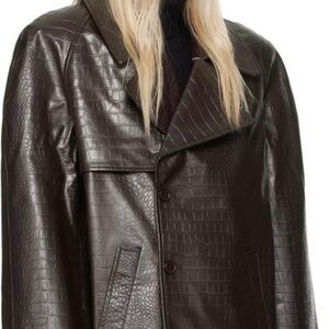 The Frankie Shop Brown Jackie Croc-effect Oversized Faux-Leather Coat